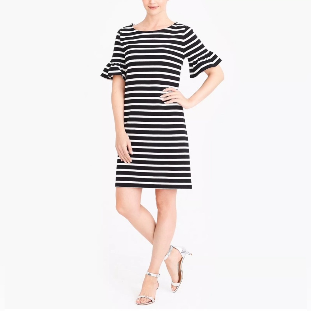 J.Crew Ruffle Sleeve Dress Black/Ivory Sz XXS